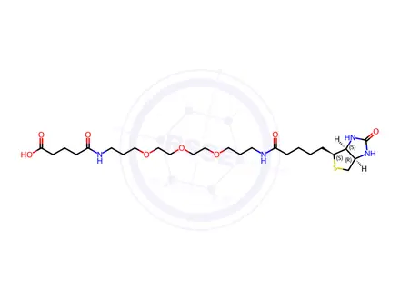 Chemical structure of 10,13,16-Trioxa-6,20-diazapentacosanoic acid, 25-[(3aS,4S,6aR)-hexahydro-2-oxo-1H-thieno[3,4-d]imidazol-4-yl]-5,21-dioxo