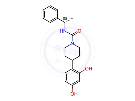 Chemical structure of (S)-4-(2,4-dihydroxyphenyl)-N-(1-phenylethyl)piperidine-1-carboxamide