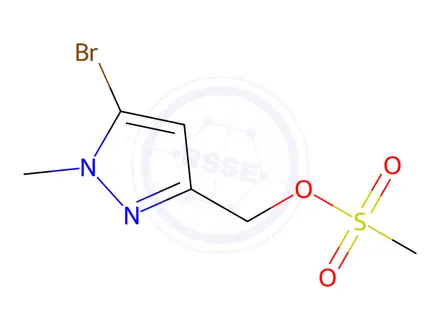 Chemical structure of (5-bromo-1-methyl-pyrazol-3-yl)methyl methanesulfonate