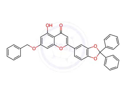 Chemical structure of 7-(Benzyloxy)-2-(2,2-diphenylbenzo[d][1,3]dioxol-5-yl)-5-hydroxy-4H-chromen-4-one