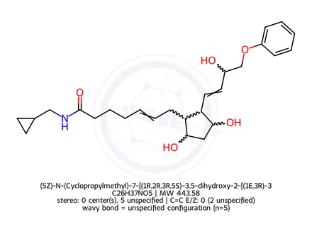 Chemical structure of (5Z)-N-(Cyclopropylmethyl)-7-[(1R,2R,3R,5S)-3,5-dihydroxy-2-[(1E,3R)-3-hydroxy-4-phenoxy-1- buten-1-yl]cyclopentyl]-5-heptenamide