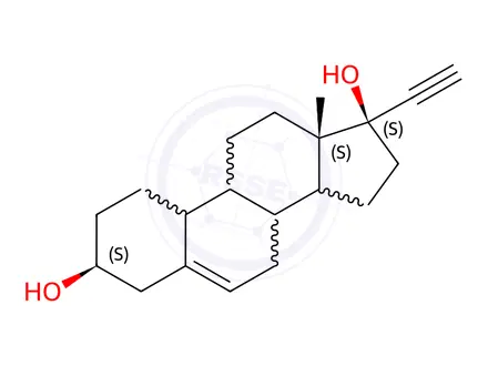 Chemical structure of 13-Ethyl-18,19-dinorpregn-5-en-20-yne-3β,17β-diol