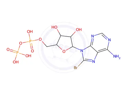 Chemical structure of ((2R,3S,4R,5R)-5-(6-Amino-8-bromo-9H-purin-9-yl)-3,4-dihydroxytetrahydrofuran-2-yl)methyl trihydrogen diphosphate