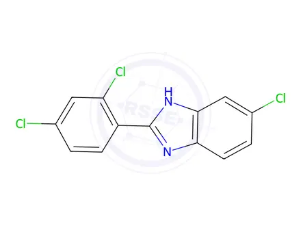 Chemical structure of 5-chloro-2-(2,4-dichlorophenyl)-1H-1,3-benzimidazole