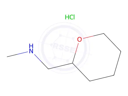 Chemical structure of N-methyl-1-(tetrahydro-2H-pyran-2-yl)methanamine hydrochloride