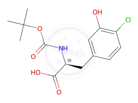 Chemical structure of (2S)-2-{[(tert-butoxy)carbonyl]amino}-3-(4-chloro-3-hydroxyphenyl)propanoic acid
