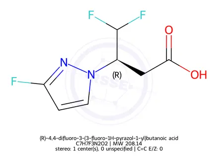 Chemical structure of (R)-4,4-difluoro-3-(3-fluoro-1H-pyrazol-1-yl)butanoic acid