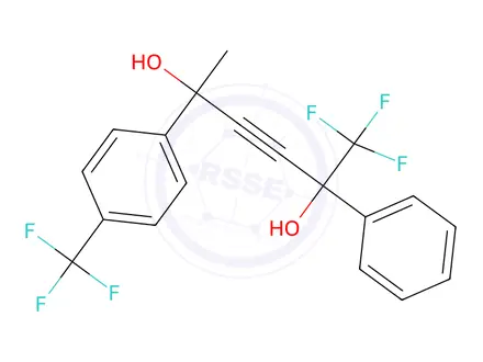 Chemical structure of 2-[4-(Trifluoromethyl)phenyl]-5-phenyl-6,6,6-trifluorohex-3-yne-2,5-diol