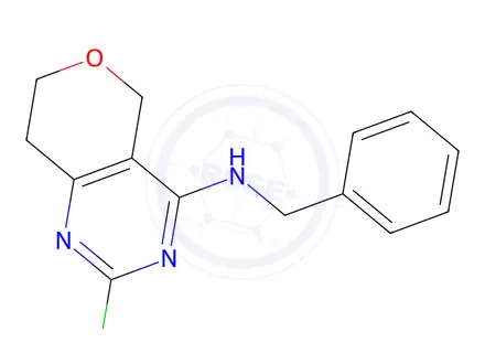 Chemical structure of N-benzyl-2-chloro-7,8-dihydro-5H-pyrano[4,3-d]pyrimidin-4-amine