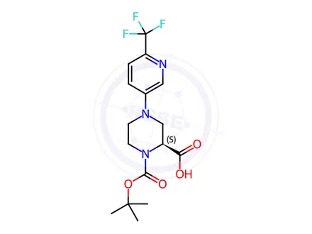 Chemical structure of (S)-1-(tert-Butoxycarbonyl)-4-(6-(trifluoromethyl)-pyridin-3-yl)piperazine-2-carboxylic acid