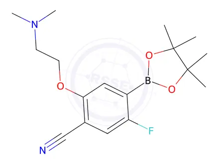 Chemical structure of 2-[2-(Dimethylamino)ethoxy]-5-fluoro-4-(tetramethyl-1,3,2-dioxaborolan-2-yl)benzonitrile