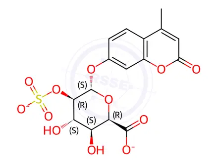 Chemical structure of 4-Methylumbelliferyl a-L-Idopyranosiduronic Acid 2-Sulfate Disodium Salt