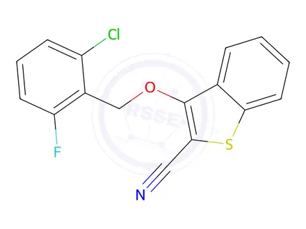Chemical structure of 3-[(2-Chloro-6-fluorophenyl)methoxy]-1-benzothiophene-2-carbonitrile
