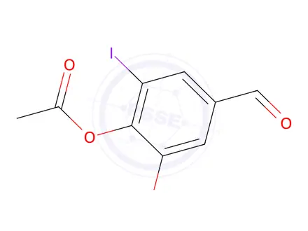 Chemical structure of 4-Formyl-2-iodo-6-methoxyphenyl acetate