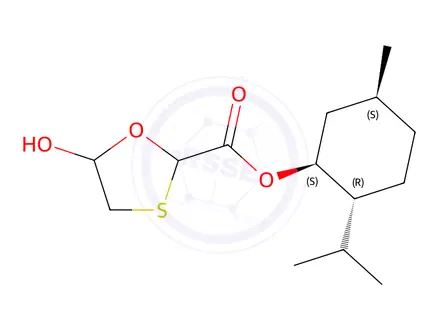 Chemical structure of (1S,2R,5S)-2-isopropyl-5-methylcyclohexyl (2S,5S)-5-hydroxy-1,3-oxathiolane-2-carboxylate