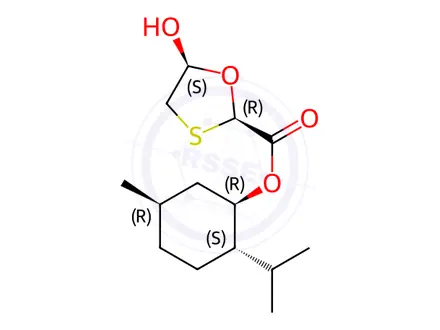Chemical structure of (1R,2S,5R)-2-Isopropyl-5-methylcyclohexyl (2R,5S)-5-hydroxy-1,3-oxathiolane-2-carboxylate