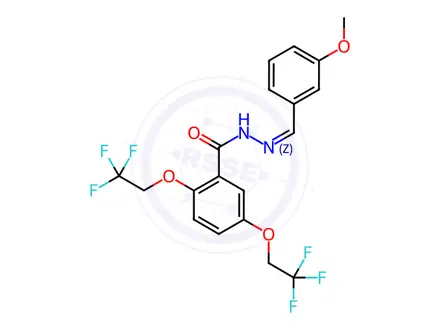 Chemical structure of N'-[(1Z)-(3-Methoxyphenyl)methylidene]-2,5-bis(2,2,2-trifluoroethoxy)benzohydrazide