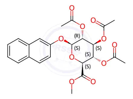 Chemical structure of 2-Naphthyl-2,3,4-tri-O-acetyl-β-D-glucuronic acid methyl ester