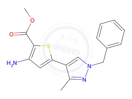 Chemical structure of Methyl 3-aMino-5-(1-benzyl-3-Methyl-1H-pyrazol-4-yl)thiophene-2-carboxylate