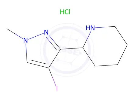Chemical structure of 2-(4-iodo-1-methyl-1h-pyrazol-3-yl)piperidine hydrochloride