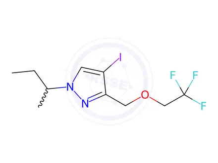 Chemical structure of 1-sec-butyl-4-iodo-3-[(2,2,2-trifluoroethoxy)methyl]-1H-pyrazole