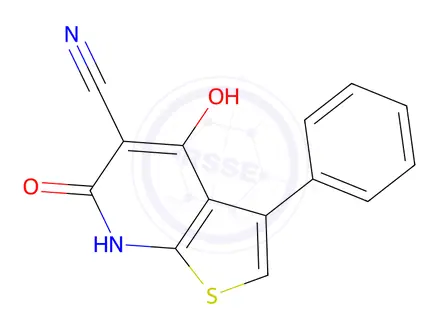 Chemical structure of 4-Hydroxy-6-oxo-3-phenyl-6,7-dihydrothieno[2,3-b]pyridine-5-carbonitrile