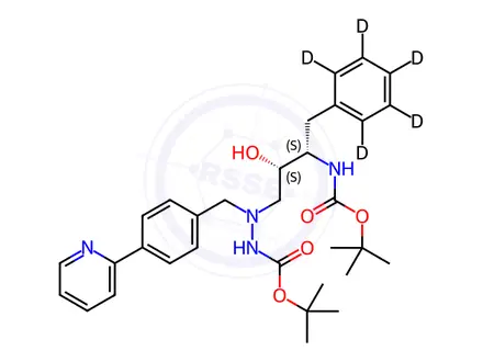 Chemical structure of Des-N-(methoxycarbonyl)-L-tert-leucine Bis-Boc Atazanavir-d5