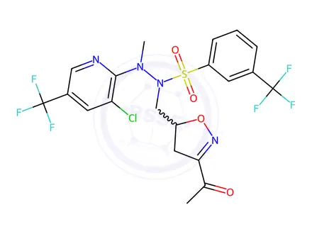 Chemical structure of N-((3-acetyl-4,5-dihydroisoxazol-5-yl)methyl)-N'-(3-chloro-5-(trifluoromethyl)pyridin-2-yl)-N'-methyl-3-(trifluoromethyl)benzenesulfonohydrazide