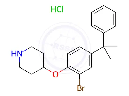 Chemical structure of 4-[2-Bromo-4-(1-methyl-1-phenylethyl)phenoxy]-piperidine hydrochloride
