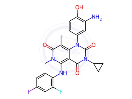 Chemical structure of 1-(3-Amino-4-hydroxyphenyl)-3-cyclopropyl-5-((2-fluoro-4-iodophenyl)amino)-6,8-dimethylpyrido[4,3-d]pyrimidine-2,4,7(1H,3H,6H)-trione