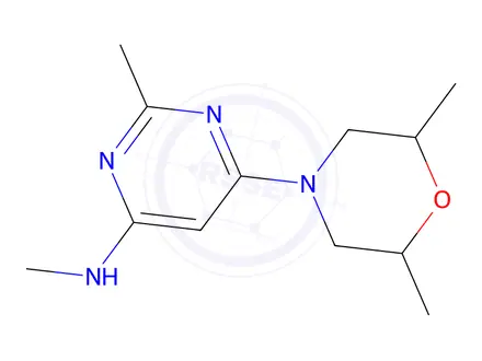 Chemical structure of 6-(2,6-dimethylmorpholino)-n,2-dimethylpyrimidin-4-amine