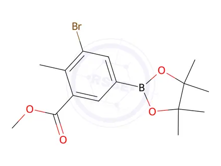 Chemical structure of Methyl 3-bromo-2-methyl-5-(4,4,5,5-tetramethyl-1,3,2-dioxaborolan-2-yl)benzoate