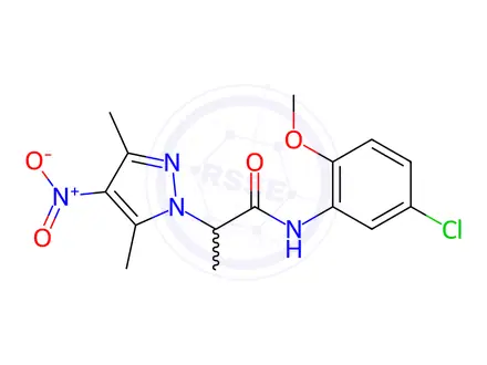 Chemical structure of N-(5-chloro-2-methoxyphenyl)-2-(3,5-dimethyl-4-nitro-1H-pyrazol-1-yl)propanamide