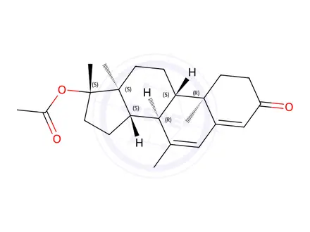 Chemical structure of (17β)-17-(Acetyloxy)-7,17-dimethylandrosta-4,6-dien-3-one