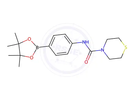 Chemical structure of N-(4-(4,4,5,5-tetramethyl-1,3,2-dioxaborolan-2-yl)phenyl)thiomorpholine-4-carboxamide