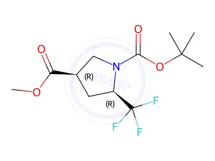 Chemical structure of O1-tert-butyl O3-methyl cis-5-(trifluoromethyl)pyrrolidine-1,3-dicarboxylate