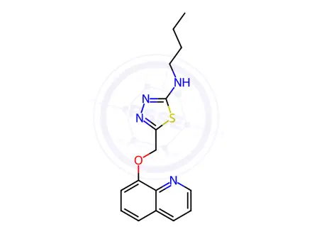 Chemical structure of N-Butyl-5-((quinolin-8-yloxy)methyl)-1,3,4-thiadiazol-2-amine