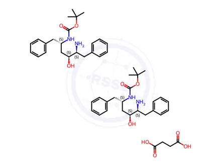 Chemical structure of (2S,3S,5S)-5-tert-Butyloxycarbonylamino-2-amino-3-hydroxy-1,6-diphenylhexane succinate
