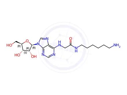 Chemical structure of N-(6-Aminohexyl)-2-((9-((2R,3R,4S,5R)-3,4-dihydroxy-5-(hydroxymethyl)tetrahydrofuran-2-yl)-9H-purin-6-yl)amino)acetamide