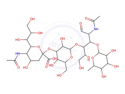 Chemical structure of D-glucose, O-5-(acetylamino)-3,5-dideoxy-D-glycero-alpha-D-galacto-2-nonulopyranonosyl-(2>3)-O-beta-D-galactopyranosyl-(1>4)-O-[6-deoxy-alpha-L-galactopyranosyl-(1>3)]-2-(acetylami