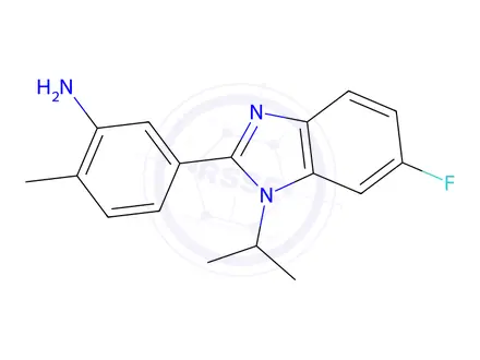 Chemical structure of 5-[6-fluoro-1-(propan-2-yl)-1H-1,3-benzodiazol-2-yl]-2-methylaniline