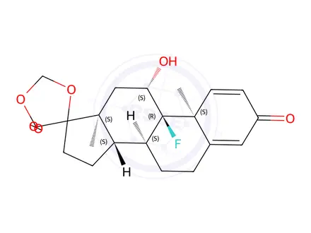 Chemical structure of 9-Fluoro-11β-hydroxy-17,20:20,21-bis(methylenedioxy)-pregna-1,4-dien-3-one