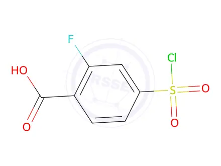 Chemical structure of 4-(chlorosulfonyl)-2-fluorobenzoic acid