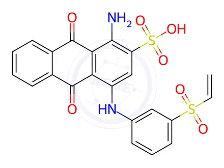 Chemical structure of sodium 1-amino-4-[(2-ethenylsulfonylphenyl)amino]-9,10-dioxo-anthracen e-2-sulfonate