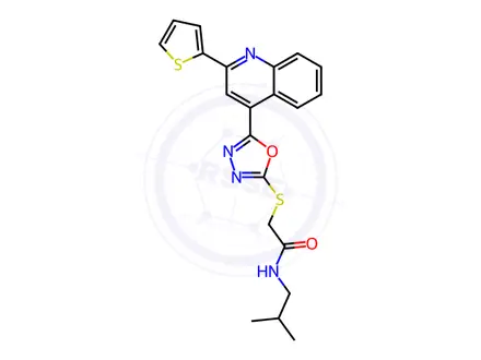 Chemical structure of Acetamide, N-(2-methylpropyl)-2-[[5-[2-(2-thienyl)-4-quinolinyl]-1,3,4-oxadiazol-2-yl]thio]-