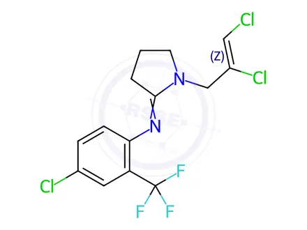 Chemical structure of Pyrrolidine, 2-((4-chloro-2-(trifluoromethyl)phenyl)imino)-1-(2,3-dich loro-2-propenyl)-