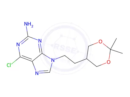Chemical structure of 6-Chloro-9-(2-(2,2-dimethyl-1,3-dioxan-5-yl)ethyl)-9H-purin-2-amine