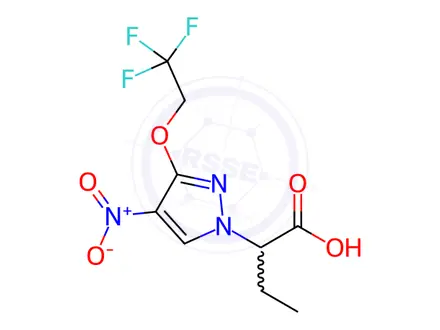 Chemical structure of 2-[4-nitro-3-(2,2,2-trifluoroethoxy)-1H-pyrazol-1-yl]butanoic acid