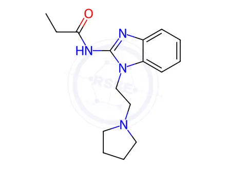 Chemical structure of N-(1-(2-(Pyrrolidin-1-yl)ethyl)-1H-benzo[d]imidazol-2-yl)propionamide