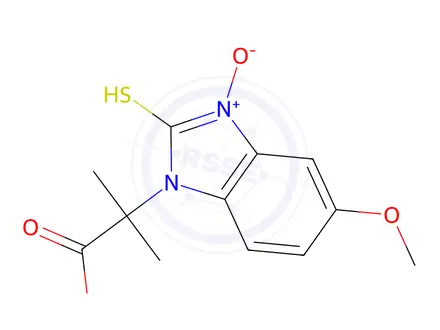 Chemical structure of 1-(2-carboxypropan-2-yl)-2-mercapto-5-methoxy-1H-benzo[d]imidazole 3-oxide